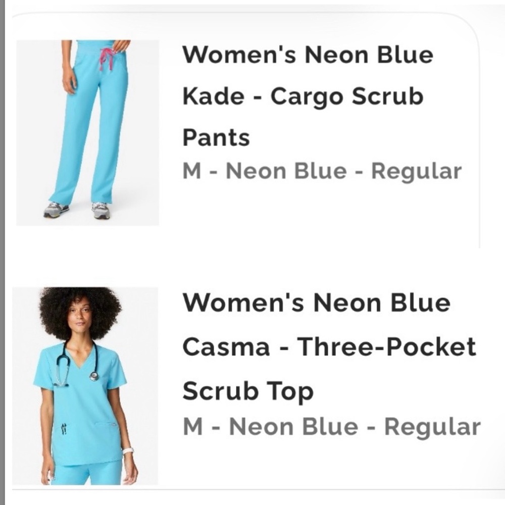 Set - FIGS Neon Blue Women's Scrub Set - Top & Cargo Pants